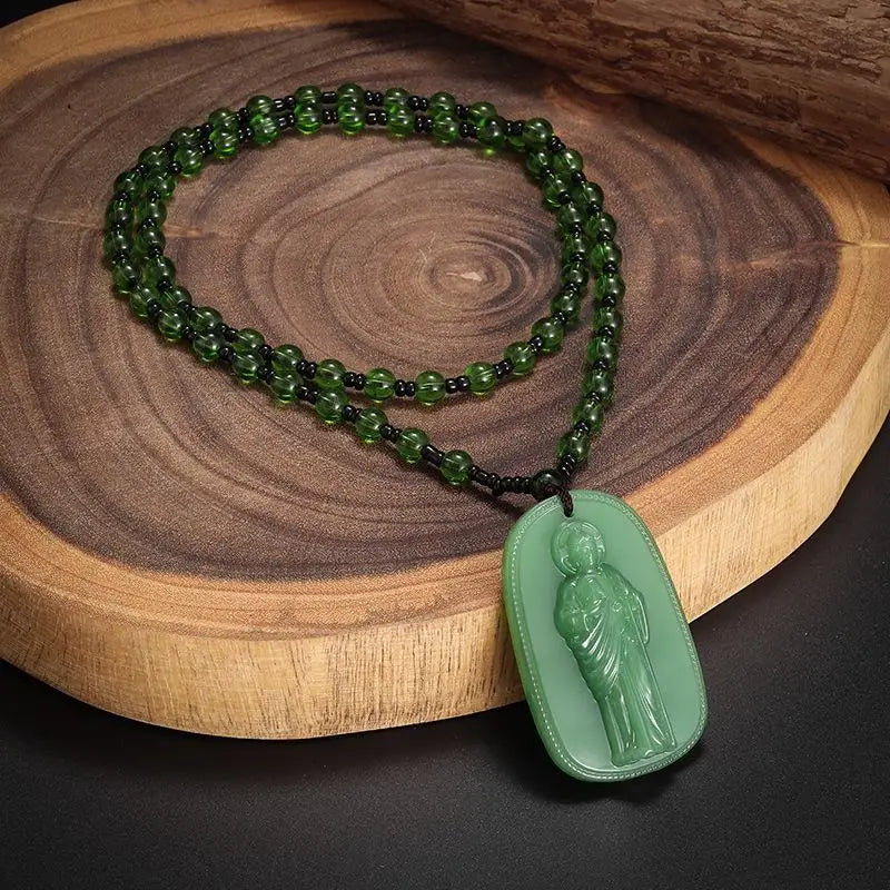 Imitation Jade Bodhisattva Pendant Necklace | Unisex Choker Pendant Necklace Axl