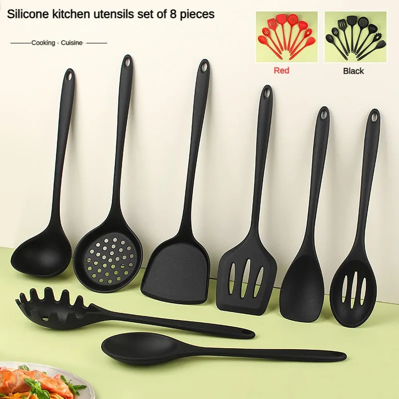 8-Piece Black Silicone Kitchen Utensil Set – Spoons & Spatulas Silicone Utensil Set Axl