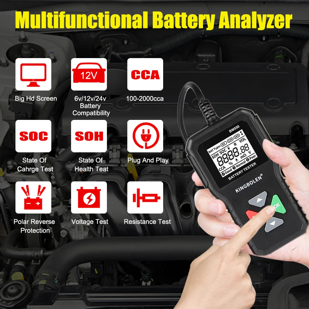 BM550 Car Battery Tester 100–2000 CCA | 6V 12V 24V Analyzer Battery Analyzer Tester Axl
