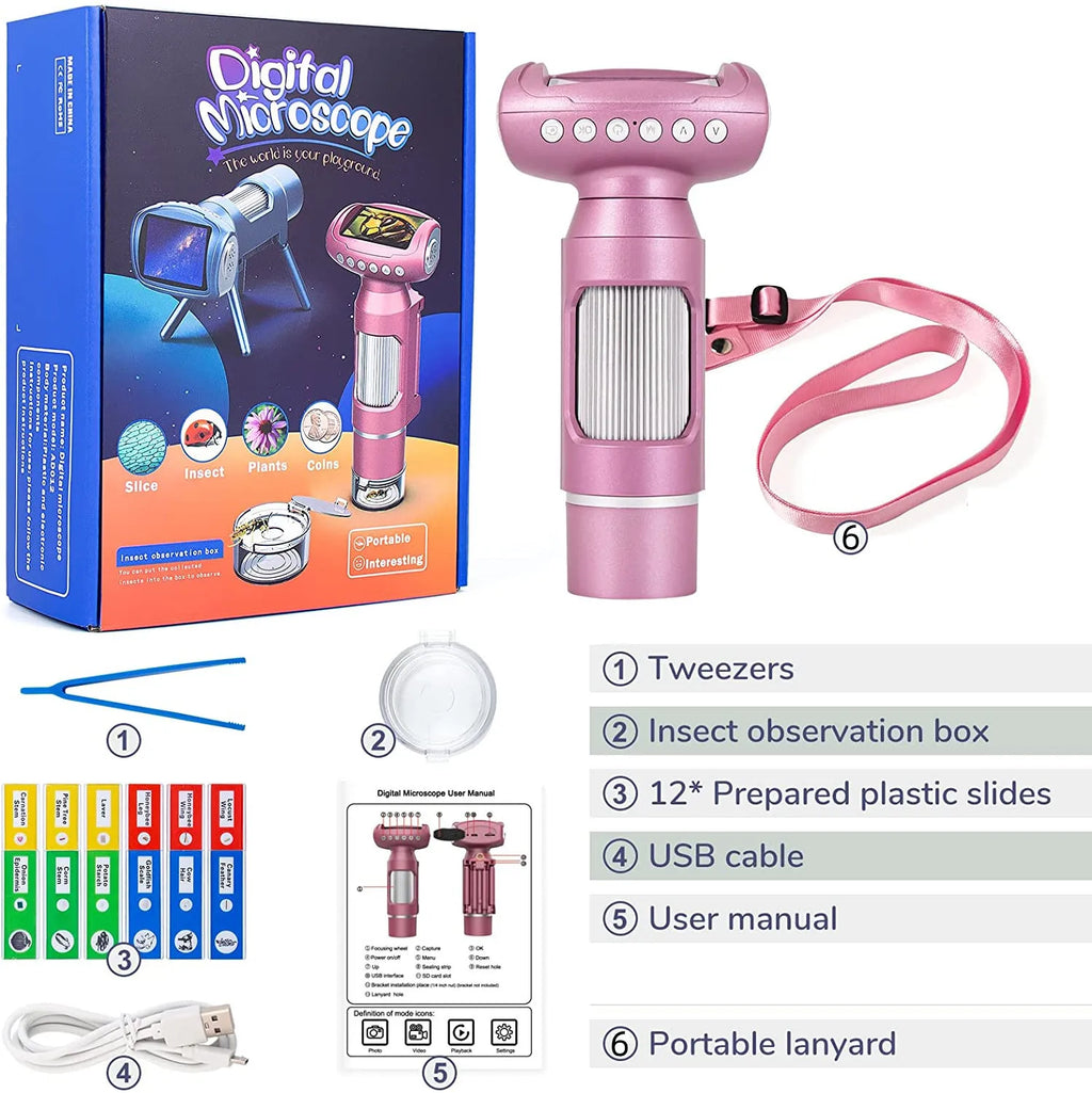 Kids 3-in-1 Digital Microscope Camera – 2-Inch Screen STEM Toy Kids Microscope Toy Axl