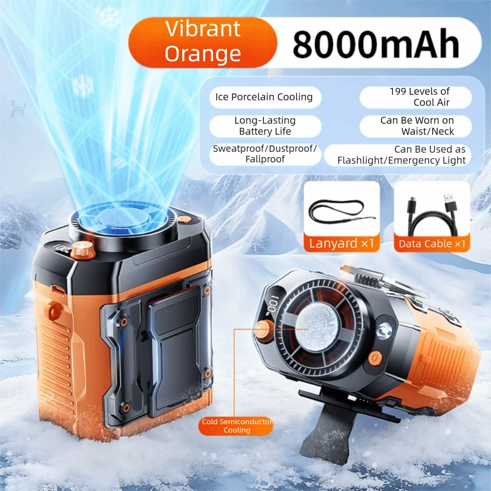 USB Rechargeable Waist Fan – 3-Outlet Portable Cooling Fan Portable Waist Fan Axl Orange 8000mAh