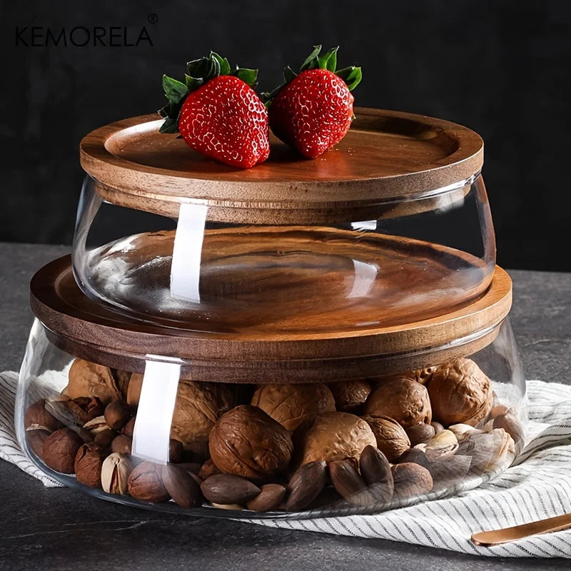 KEMORELA Glass Storage Jar with Wooden Lid | Kitchen Organizer Glass Storage Jar Axl
