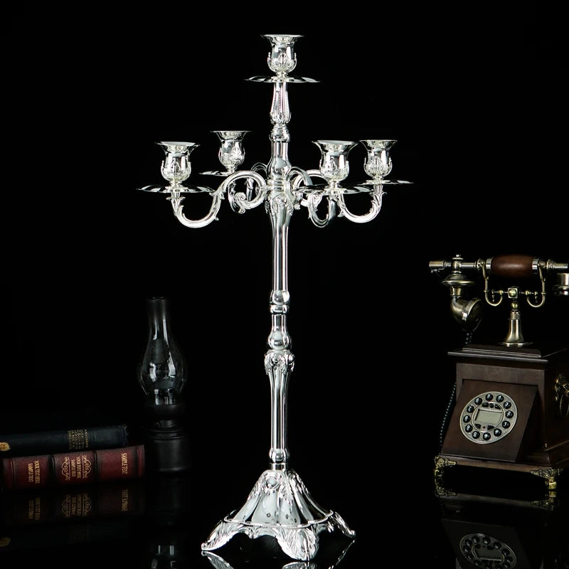 Silver Five-Arm Tall Metal Candle Holder – Wedding Centerpiece Candle Holder Axl