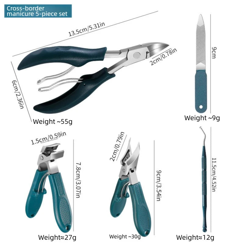 5-Pc Eagle Beak Nail Clipper Set – Stainless Steel Pedicure Kit Nail Clipper Set Axl