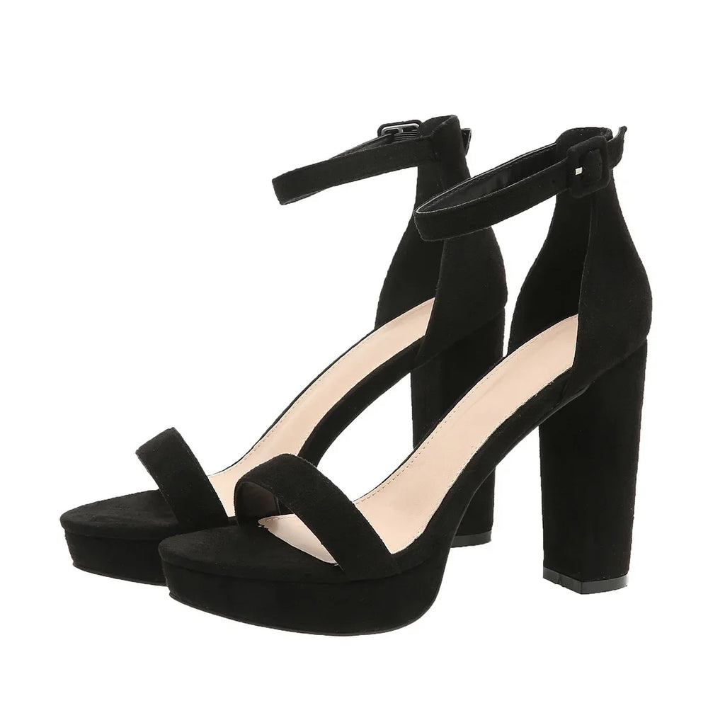 Women's Peep Toe Platform Sandals – Square High Heel Buckle Platform High Heels Axl