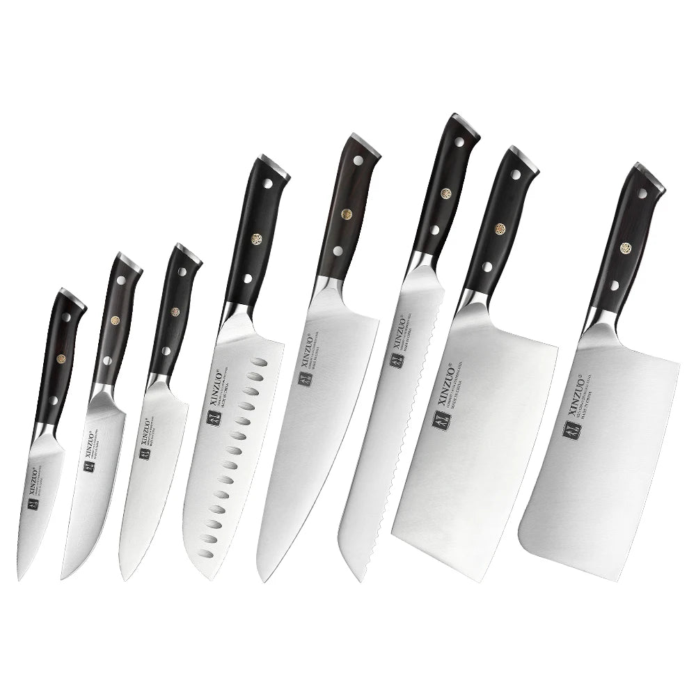 XINZUO Yu 8-Piece Knife Set | 1.4116 Steel & Ebony Handle Kitchen Knife Set Axl 8pcs Knife Set