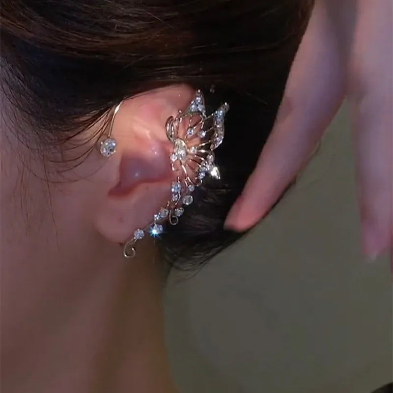 Crystal Butterfly Ear Cuff – No Piercing Clip Earring | Silver Clip-On Ear Cuff Axl