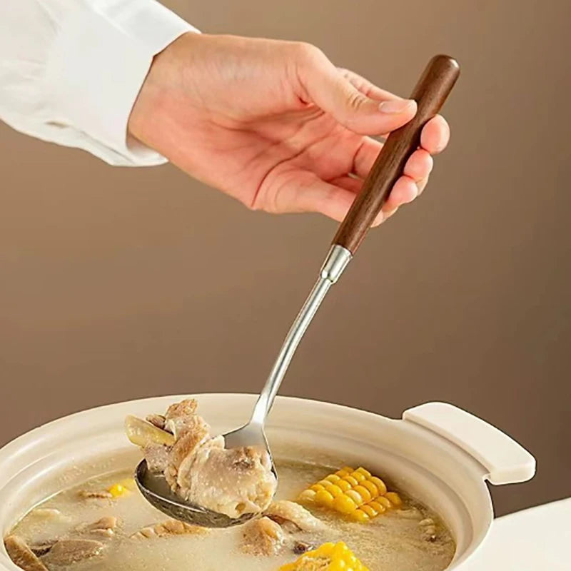Stainless Steel Long Handle Spoon – Walnut Wood Stirring Spoon Kitchen Stirring Spoon Axl