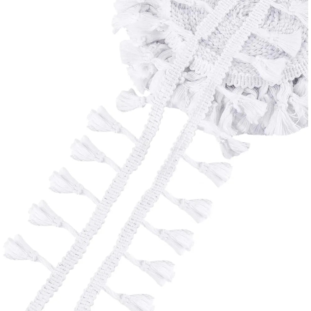 White Cotton Fringe Tassel Trim Ribbon 1-3/4" – 10.9 Yards Fringe Trim Ribbon Axl