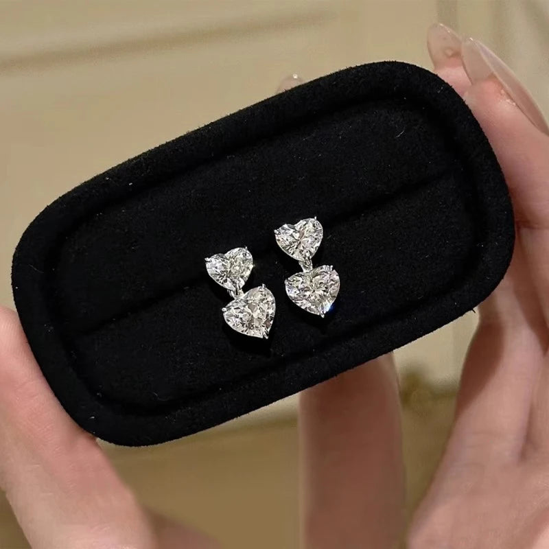 Huitan Double Heart CZ Drop Earrings – Women's Dangle Jewelry Drop Earrings Axl
