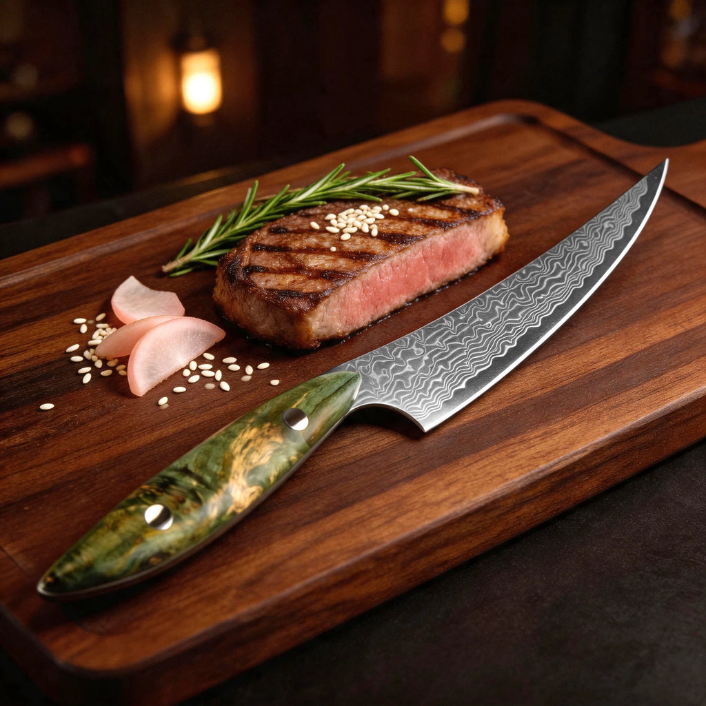 XITUO Damascus Steel Steak Knife Set – Non-Serrated Full Tang Steak Knife Set Axl