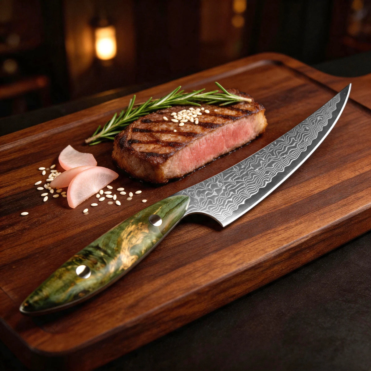 XITUO Damascus Steel Steak Knife Set – Non-Serrated Full Tang Steak Knife Set Axl