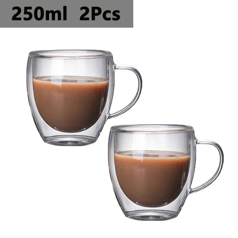 KEMORELA 250ml Double-Wall Borosilicate Glass Coffee Mugs Set Glass Coffee Mug Set Axl 2PCS 250ML 250ml