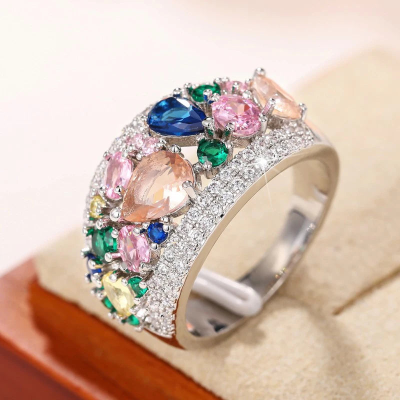 Huitan Multi-Color Cubic Zirconia Women's Fashion Ring Fashion Ring Axl