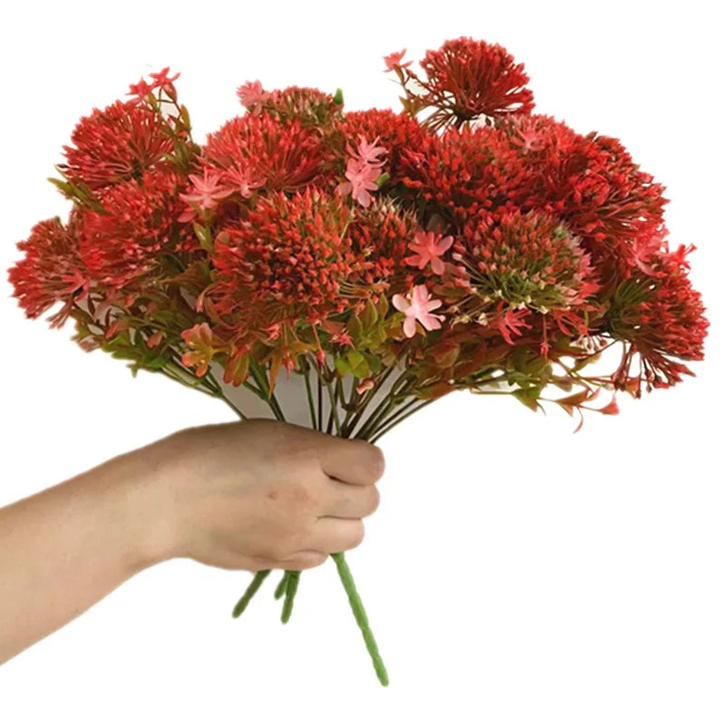 Faux Red Leucospermum Flower Bunch – 5 Heads Artificial Stem Artificial Flower Stem Axl