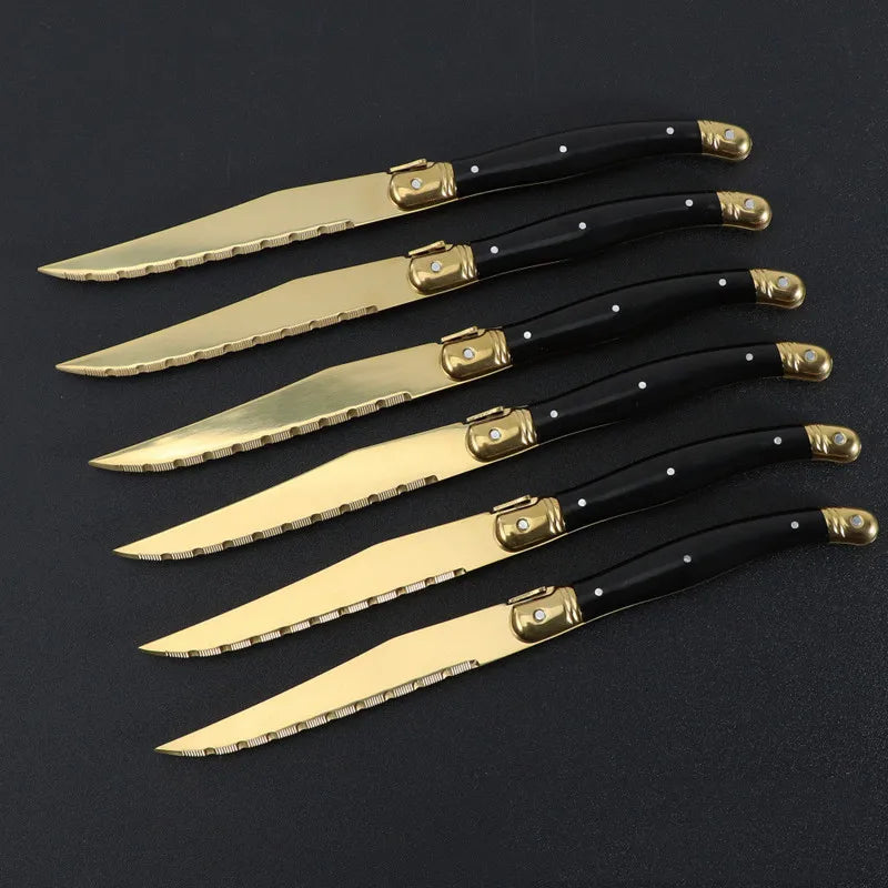 Laguiole Gold Steak Knives Set 4–12 Pcs | Titanium Plated Steak Knife Set Axl