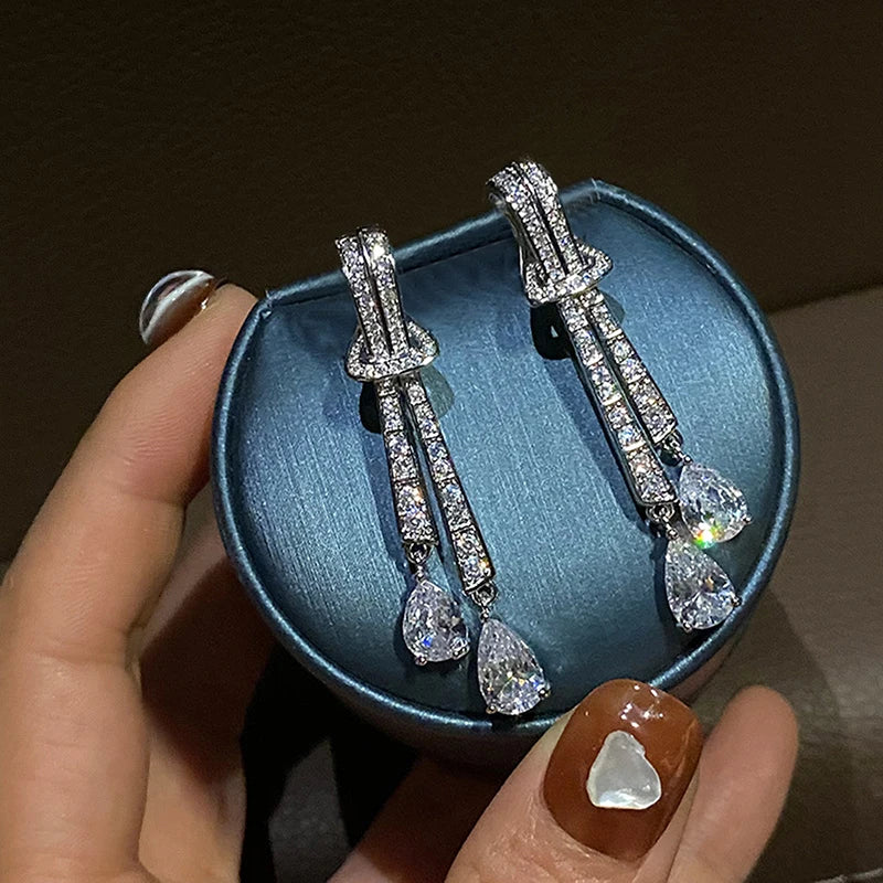 Huitan Silver Cubic Zirconia Drop Earrings | Women's Dangle Drop Earrings Axl