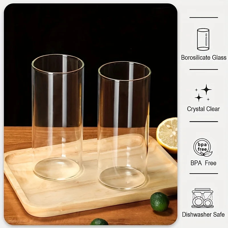 4-Pack 600ml Borosilicate Glass Tumblers with Bamboo Lids & Straws Glass Tumbler Set Axl