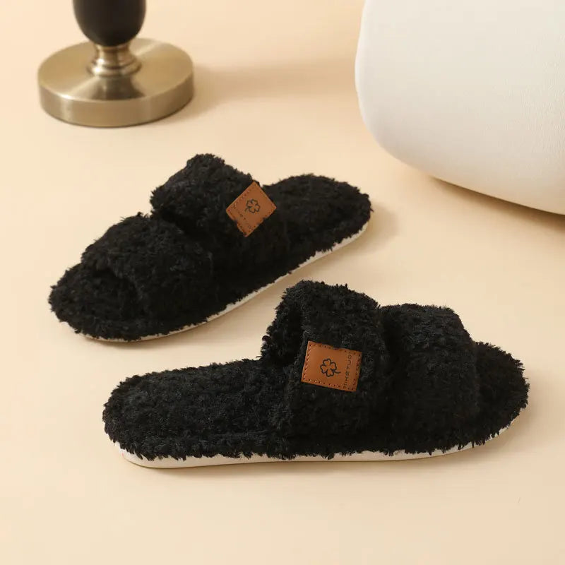 Women's Fluffy Open Toe Slippers – Plush Non-Slip Indoor Slides Plush Indoor Slippers Axl