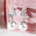 Huitan Butterfly Drop Earrings with Imitation Pearl | Women Drop Earrings Axl E2437