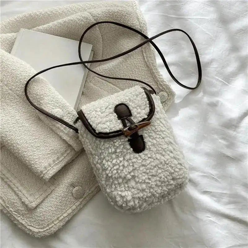 Women's Plush Crossbody Bag – Fuzzy Small Square Shoulder Bag Crossbody Shoulder Bag Axl White