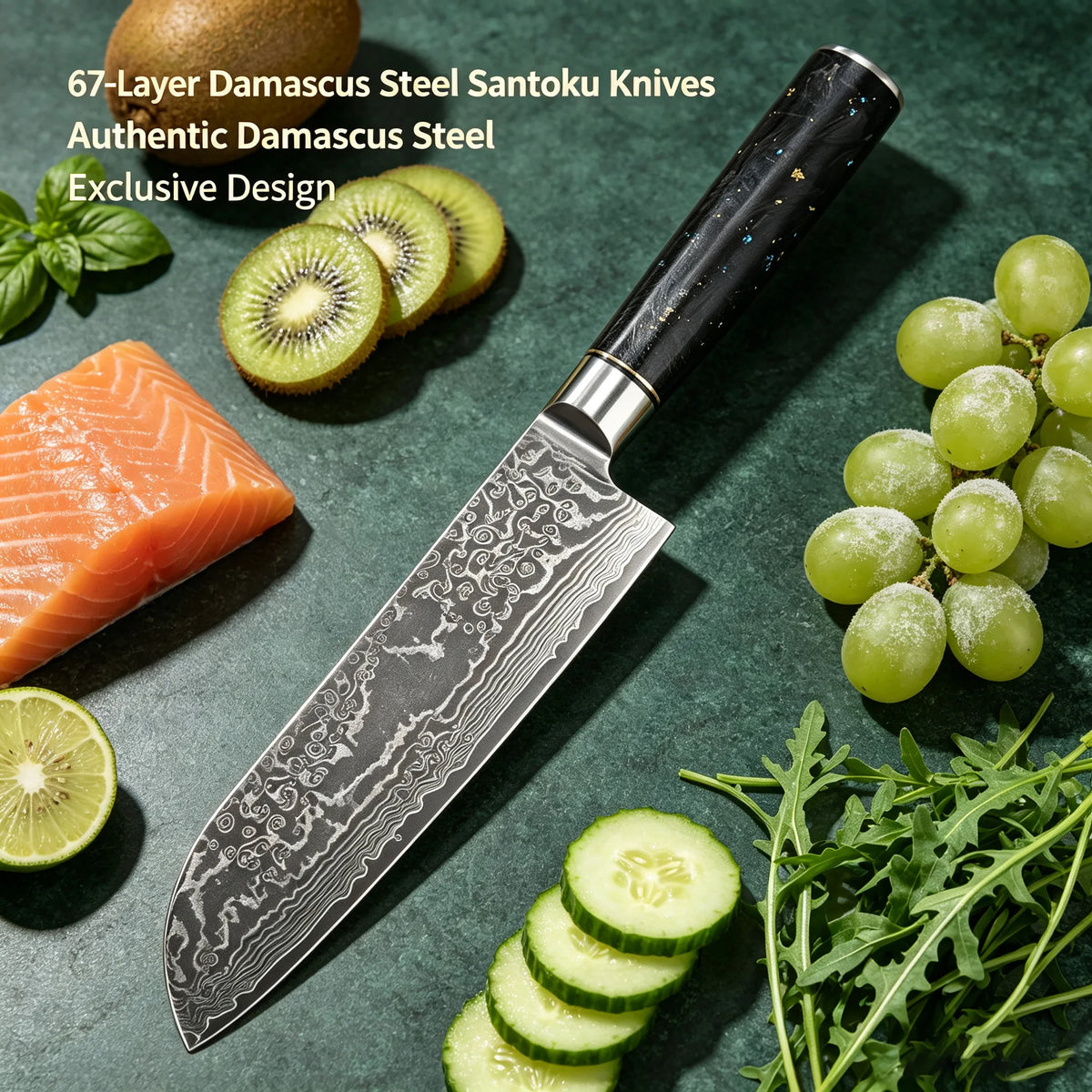 Damascus Steel 67-Layer Santoku Chef Knife – Sharp & Durable Damascus Santoku Knife Axl Santoku Knife