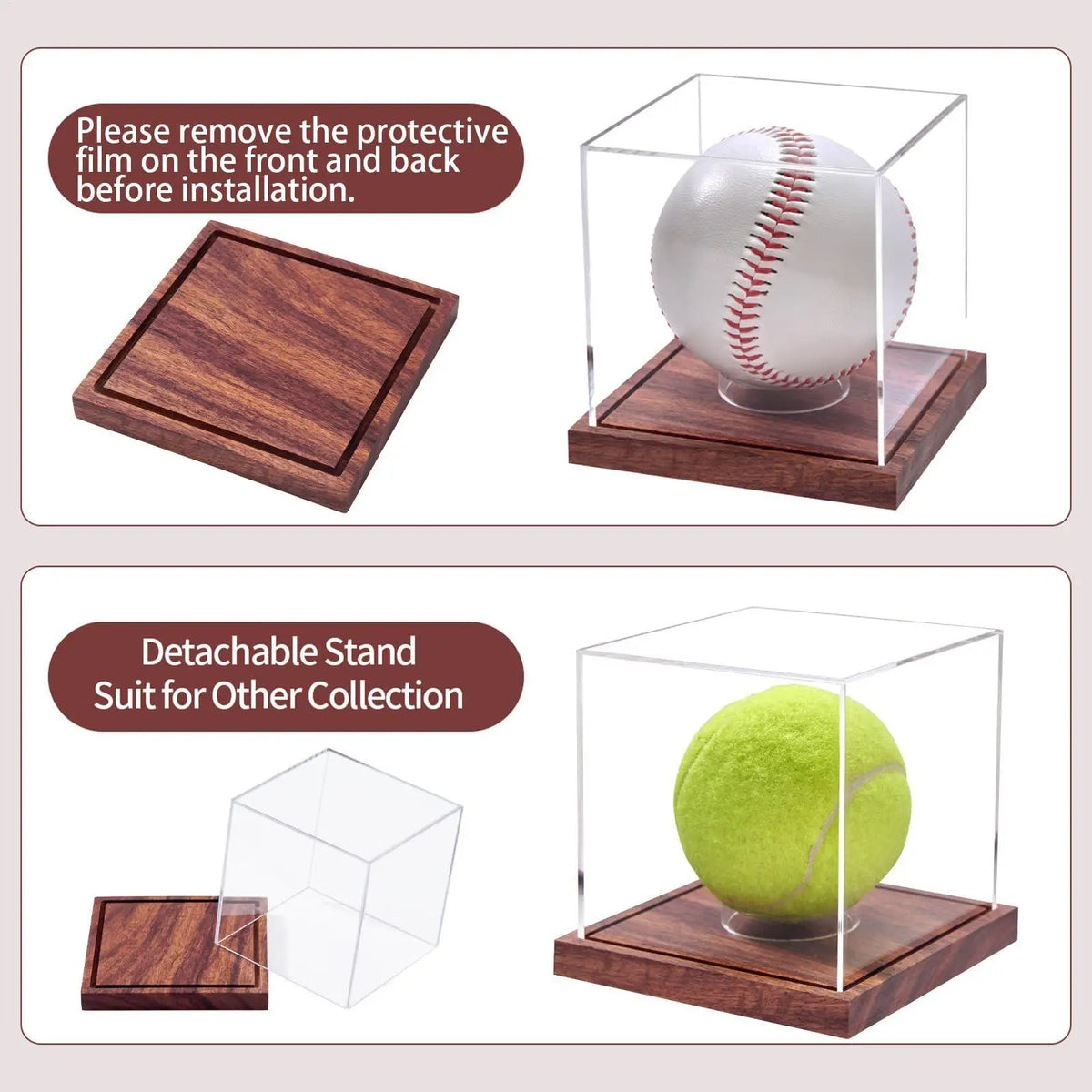 Acrylic Baseball Display Case – Clear Wood Base Collectible Stand Baseball Display Case Axl