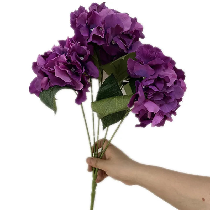 Silk Hydrangea Bouquet – 5-Head Artificial Flower Stem 45cm Artificial Flower Stem Axl PURPLE