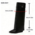 Women's Black Knee High Wedge Boots – Pointed Toe Punk Style Knee High Boots Axl Black 37