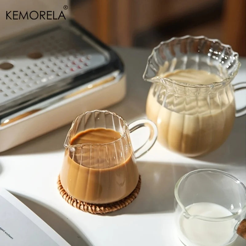 KEMORELA Retro Striped Glass Coffee Measuring Cup & Creamer Jar Glass Coffee Cup Axl