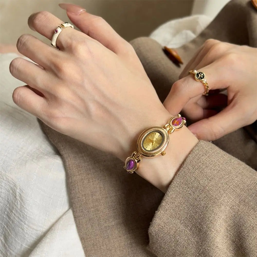 Luxury Oval Bracelet Watch – Vintage Gemstone Quartz Women Bracelet Watch Axl