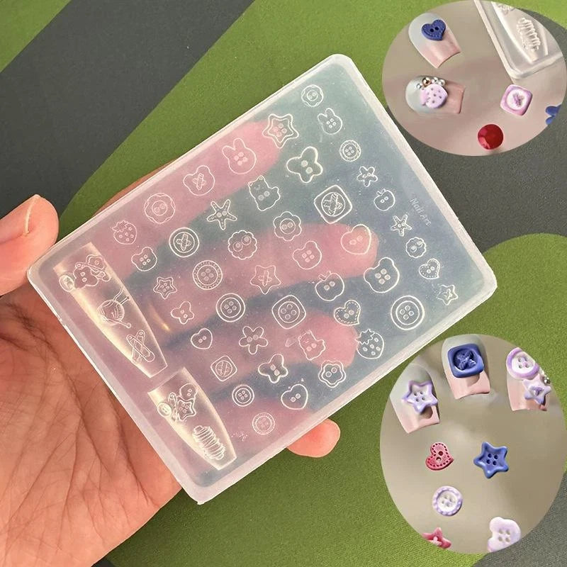 3D Button Nail Art Silicone Mold – DIY Resin Charm Tool Nail Art Mold Axl
