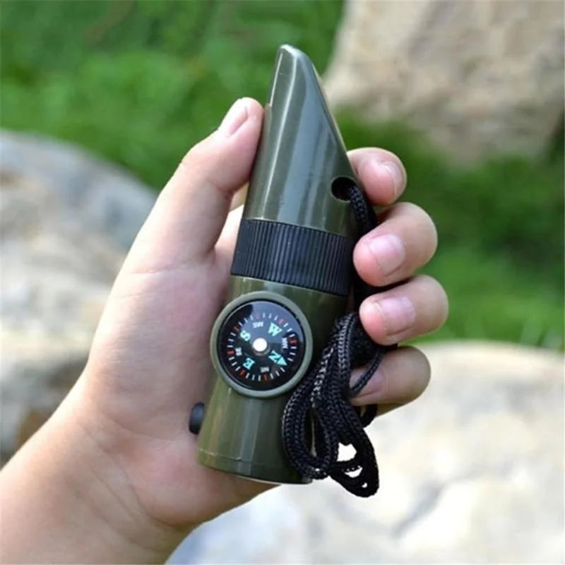 7-in-1 Survival Whistle Compass Thermometer LED – Camping Tool Survival Multi-Tool Axl