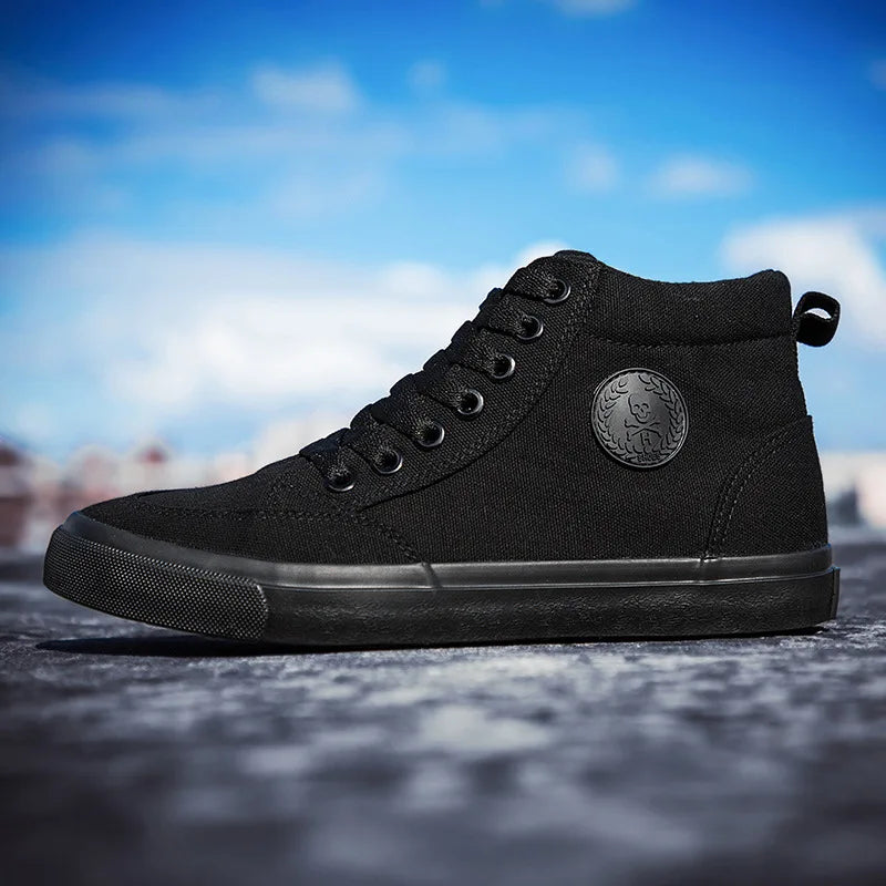 Men's High Top Canvas Sneakers – Lace-Up Vulcanized Casual Shoes Canvas High Top Sneakers Axl