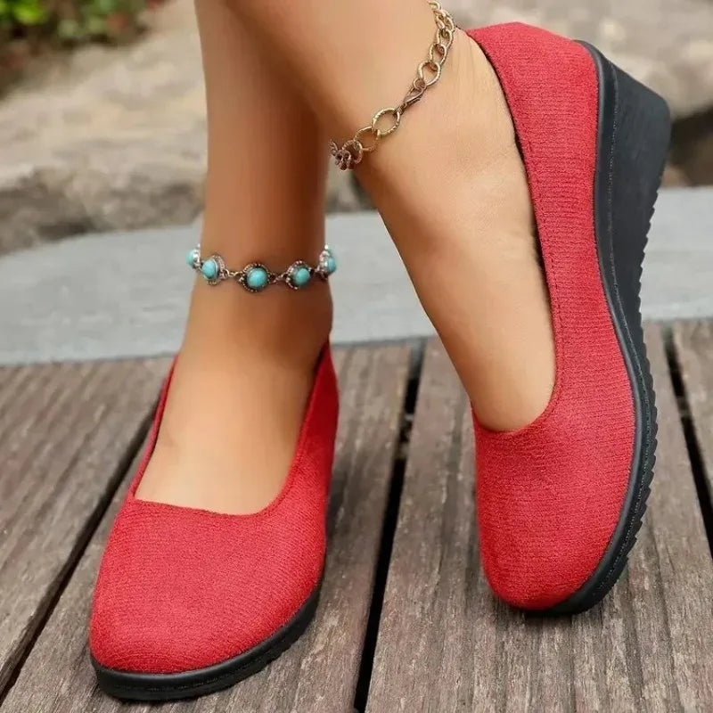Women's Velvet Slip-On Loafers – Soft Sole Slope Heel Casual Shoes Slip-On Loafers Axl