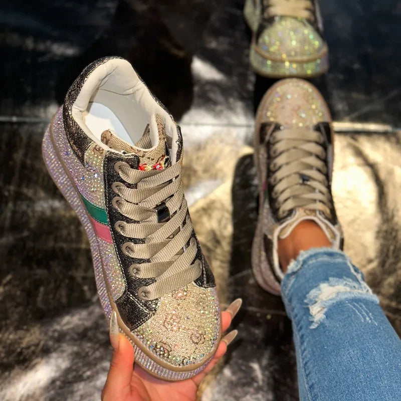 YEAE Women's Rhinestone Platform Sneakers – Sparkle Trainers Platform Sneakers Axl