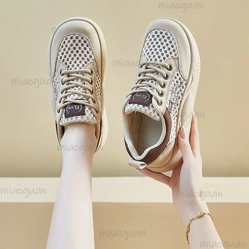 Women's Platform Mesh Sneakers – Breathable Lace-Up Casual Shoes Platform Sneakers Axl
