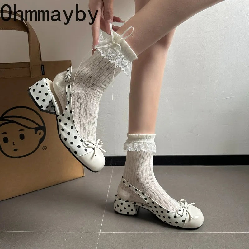 Women's Polka Dot Square Heel Slingback Sandals | Elegant Party Women's Heeled Sandals Axl
