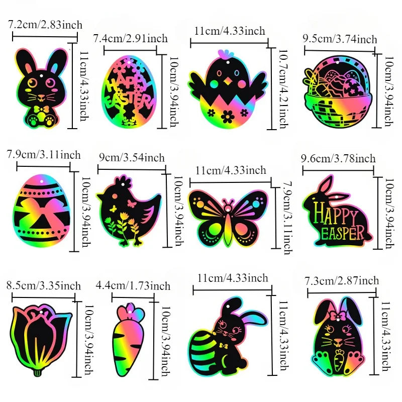 Scratch Paper Cards with Wooden Stylus & Ribbons – 24/48 Pc DIY Scratch Art Craft Kit Axl