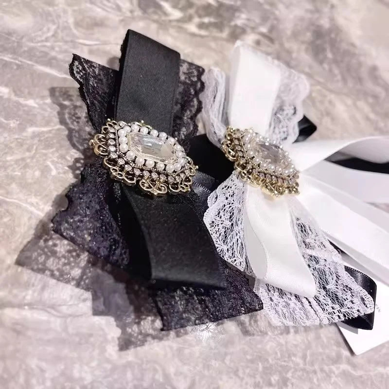 Cloth Art Bow Tie Rhinestone Bowknot Brooch for Women Rhinestone Brooch Pin Axl