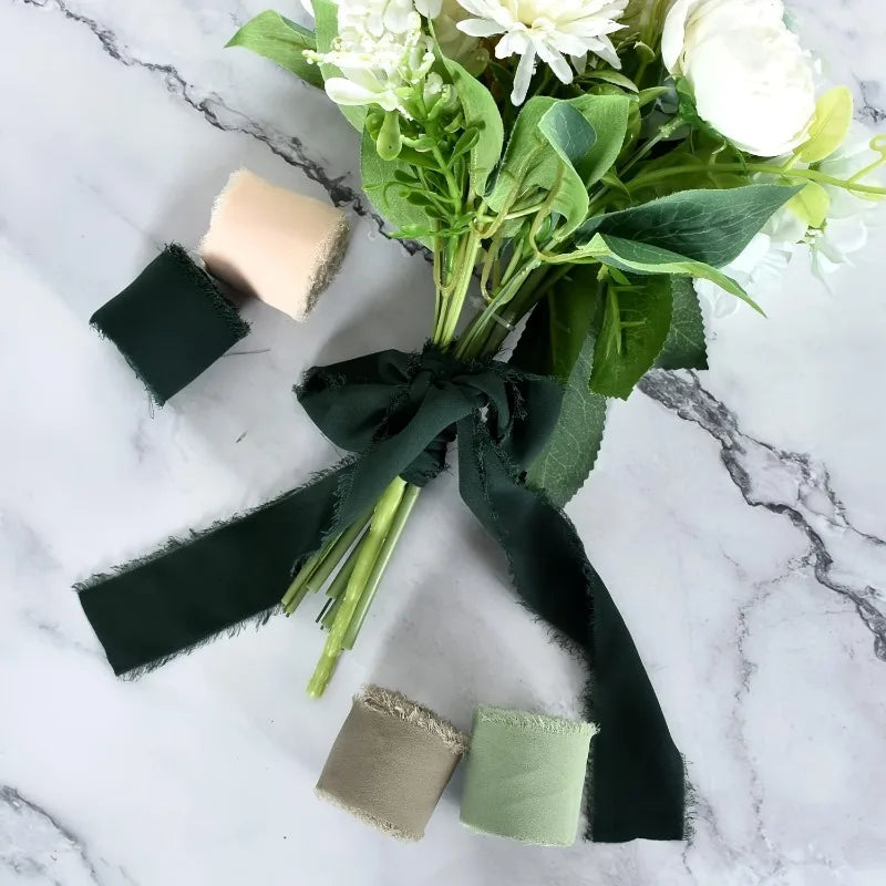 Dark Green Fringe Chiffon Ribbon – 2 Rolls for Crafts & Gifts Craft Ribbon Set Axl