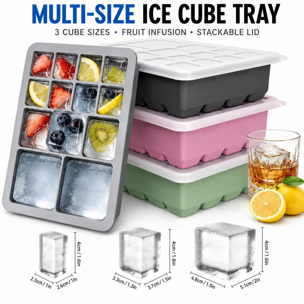 Silicone Ice Cube Tray with Lid – 13-Cavity Stackable Mold Silicone Ice Tray Axl