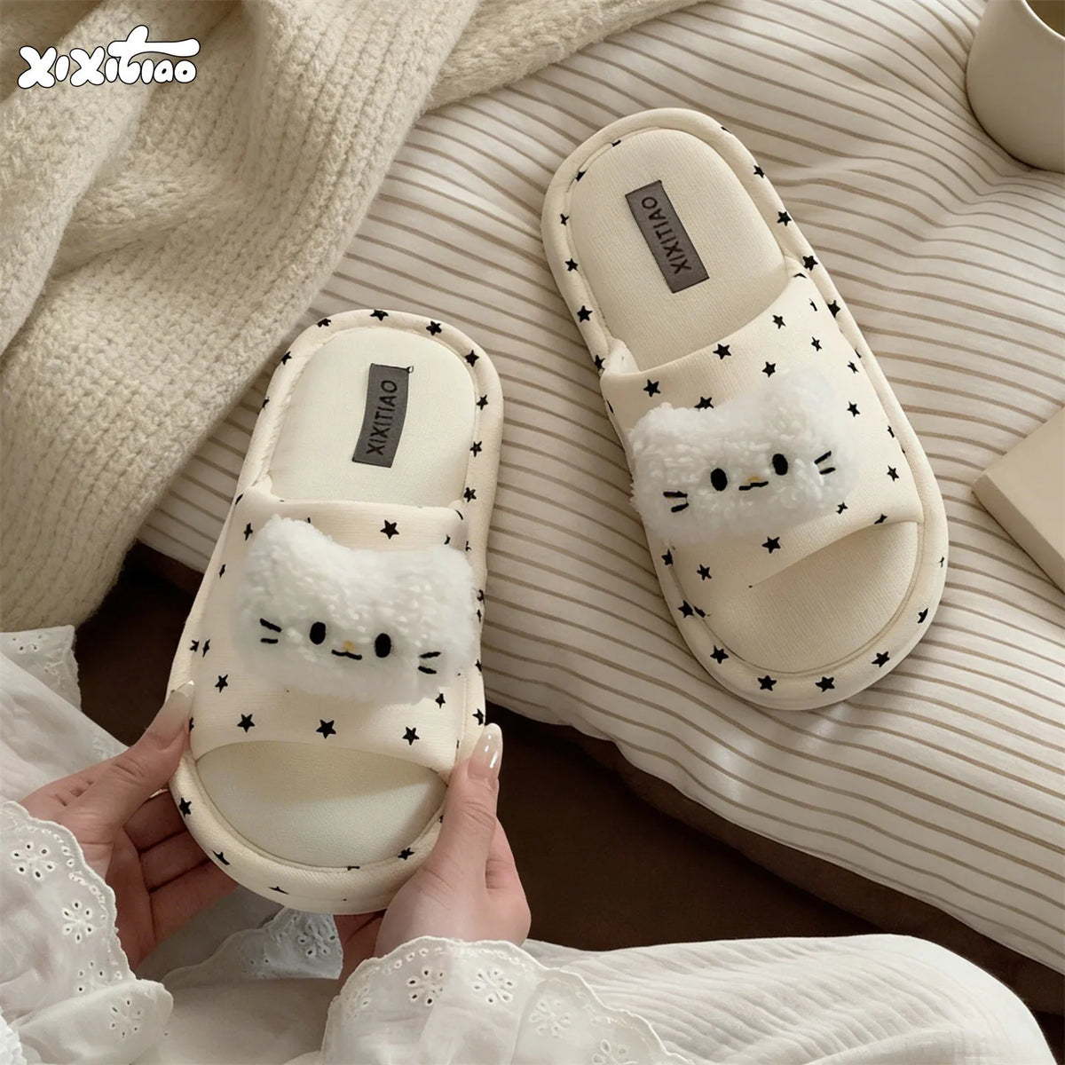 Lorilury Women's Cloud Cushion Cat Slippers | Open Toe Slides Women's Indoor Slippers Axl