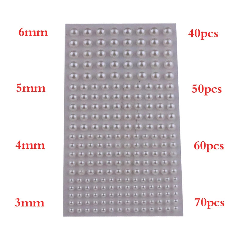 220Pcs Mixed Pearl Stickers 3–6mm | Nail Art & DIY Decor Nail Art Stickers Axl onesize