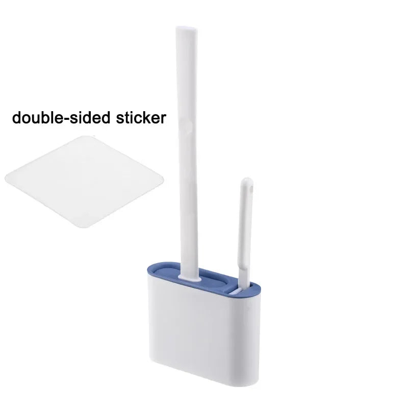 Wall Mount Silicone Toilet Brush & Holder – Long Handle Toilet Brush Set Axl style1 blue