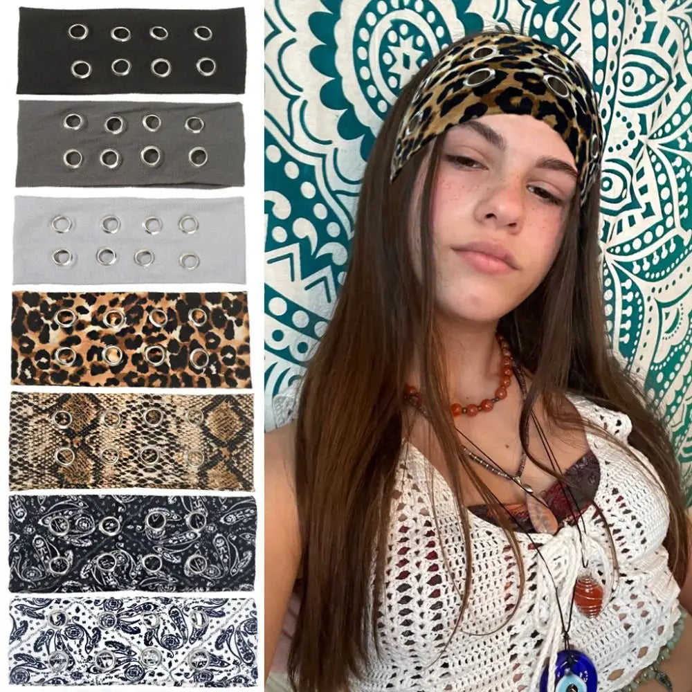 Punk Leopard Print Metal Headband – Steampunk Eyelet Style Punk Headband Axl