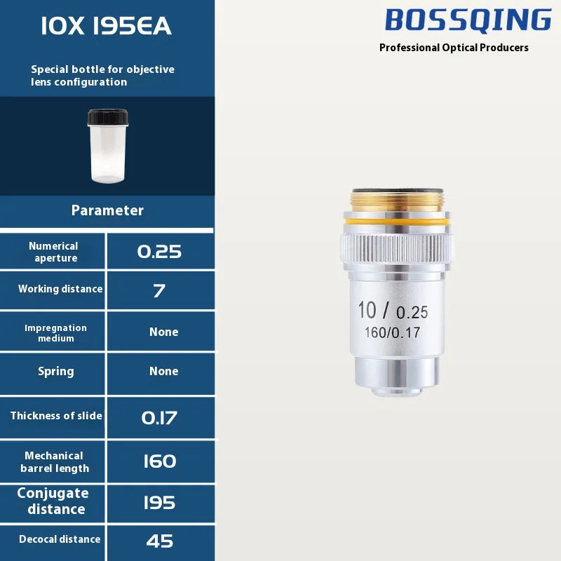 Achromatic Objective Lens 4X–100X Biological Microscope 195mm Microscope Objective Lens Axl 10X195EA