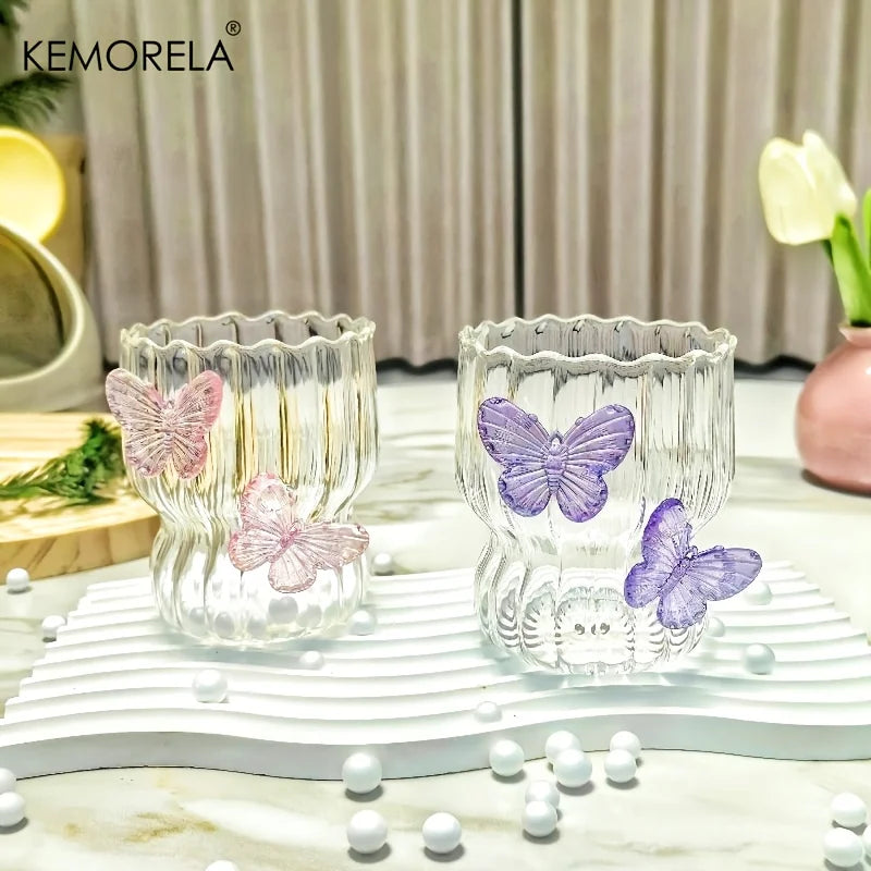 KEMORELA 3D Butterfly Glass Cup – Handmade Striped Drinkware Decorative Glass Cup Axl