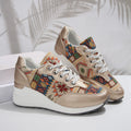 Women's Bohemian Wedge Platform Sneakers – Geometric Pattern Platform Wedge Sneakers Axl Khaki 36