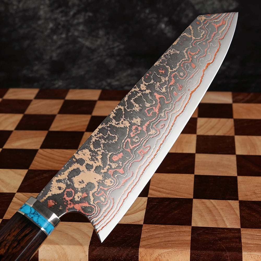 XITUO Kiritsuke Chef Knife 8" – Tricolor Copper Damascus Steel Damascus Chef Knife Axl